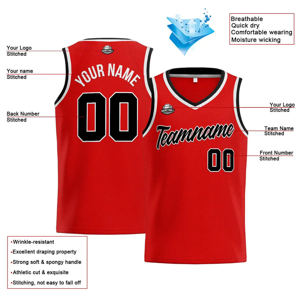 Custom Stitched Basketball Jersey for Men, Women  And Kids Red-Black-White enthsush