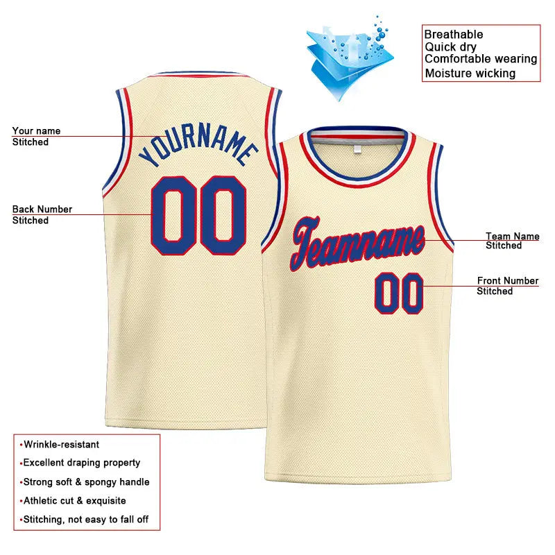 Custom Stitched Basketball Jersey for Men, Women And Kids Cream-Royal-Red enthsush