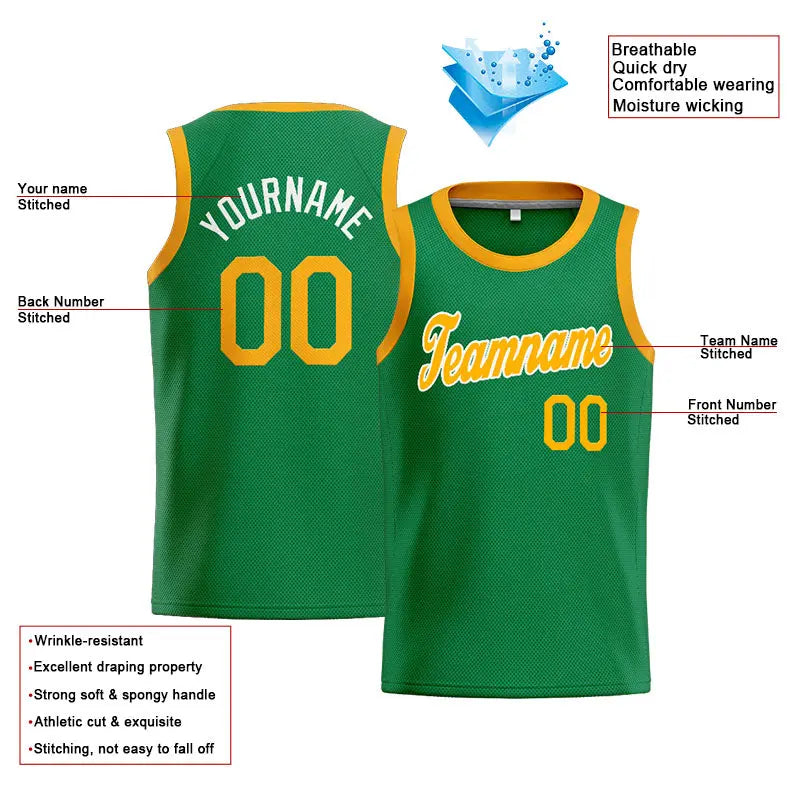 Custom Stitched Basketball Jersey for Men, Women And Kids Kelly Green-Yellow-White enthsush