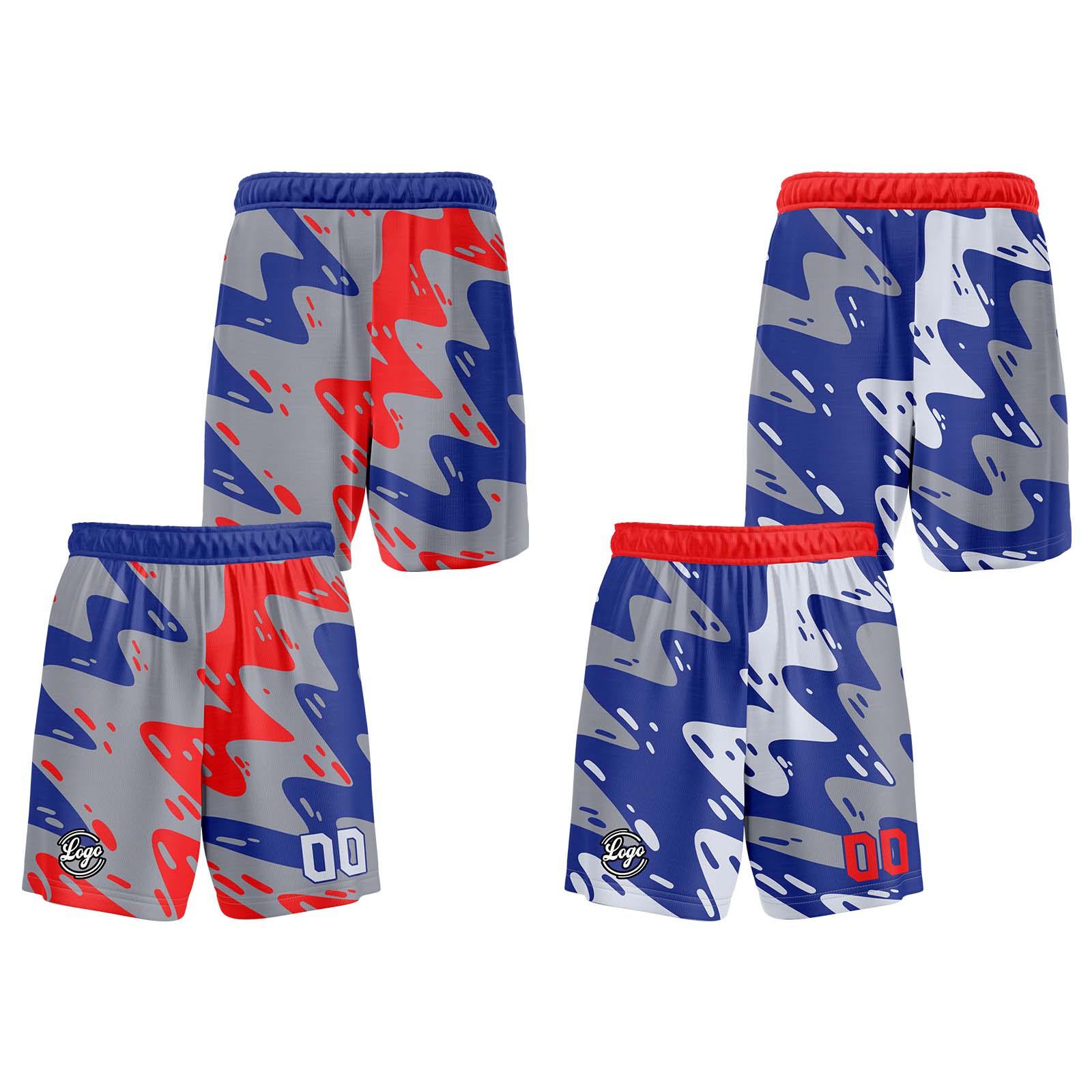 Custom Grey Blue Red Reversible Basketball Suit for Adults and Kids Personalized Jersey enthsush