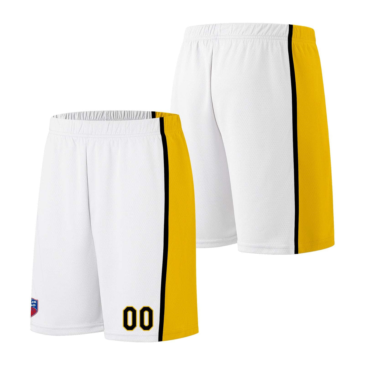 Custom basketball jersey shorts for men and women. Embroidered and printed name, number and logo White enthsush