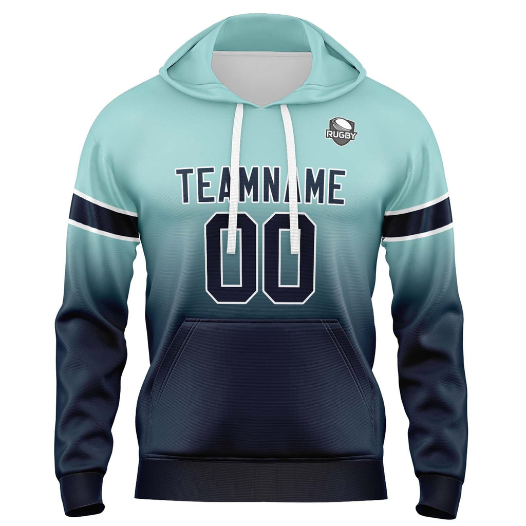 Custom Gradient Sweatshirt Hoodie For Man Woman Girl Boy Print Your Logo Name Number Light Teal&Navy enthsush