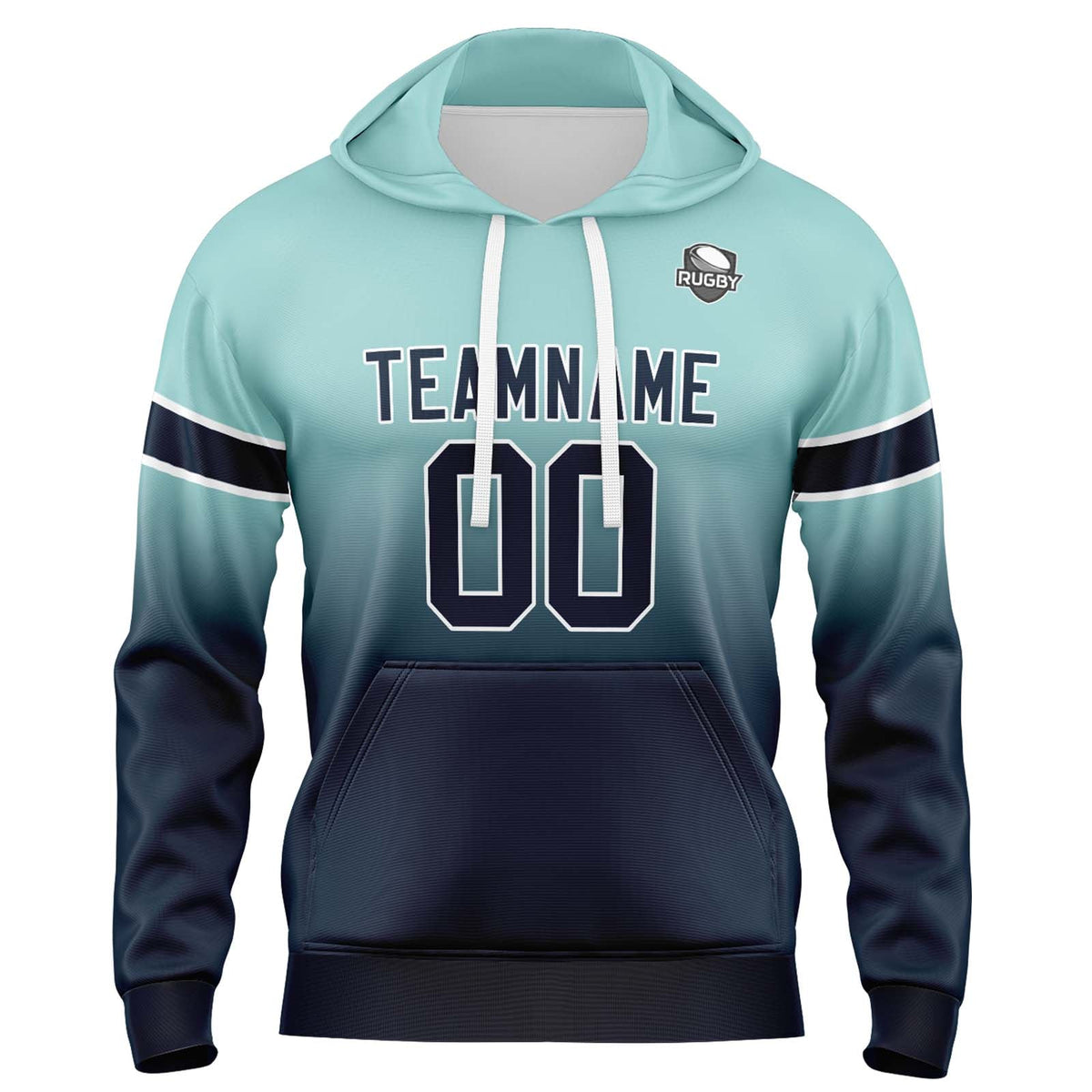 Custom Gradient Sweatshirt Hoodie For Man Woman Girl Boy Print Your Logo Name Number Light Teal&Navy enthsush
