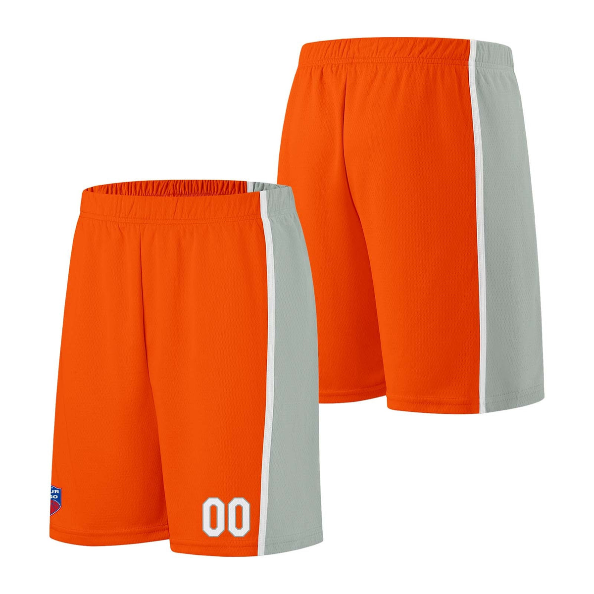 Custom basketball jersey shorts for men and women. Embroidered and printed name, number and logo Orange&Grey enthsush