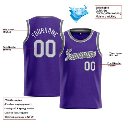 Custom Stitched Basketball Jersey for Men, Women And Kids Purple-Gray enthsush