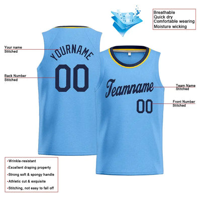 Custom Stitched Basketball Jersey for Men, Women And Kids Light Blue-Navy-Yellow enthsush