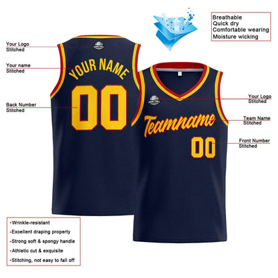 Custom Stitched Basketball Jersey for Men, Women  And Kids Navy-Yellow-Red enthsush