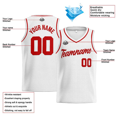 Custom Stitched Basketball Jersey for Men, Women  And Kids White-Red enthsush