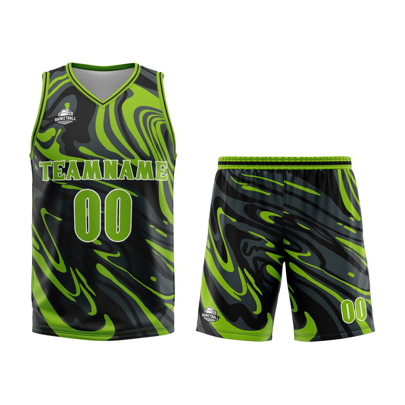 Custom Fluid Green Black Basketball Jersey Uniform Suit Printed Your Logo Name Number enthsush