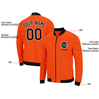 Custom Long Sleeve Windbreaker Jackets Uniform Printed Your Logo Name Number Orange-Black-White enthsush