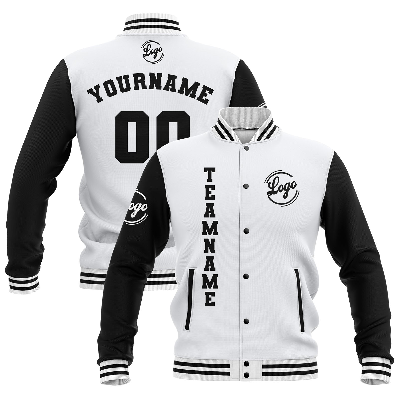 Custom White Black Waterproof Varsity Jackets Personalized Stitched Name Number Logo to Letterman Jackets enthsush