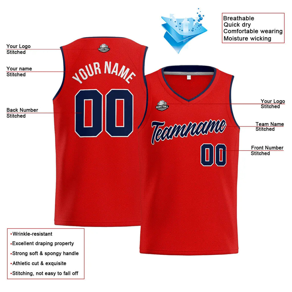 Custom Stitched Basketball Jersey for Men, Women  And Kids Red-Navy enthsush