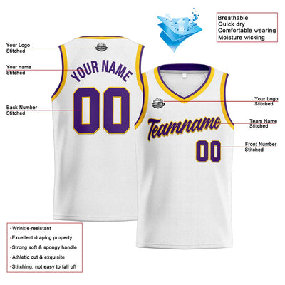 Custom Stitched Basketball Jersey for Men, Women  And Kids White-Purple enthsush