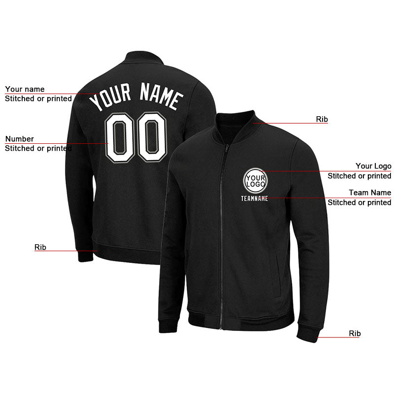 Custom Long Sleeve Windbreaker Jackets Uniform Printed Your Logo Name Number Black-White-Gray enthsush