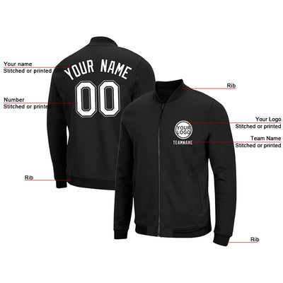Custom Long Sleeve Windbreaker Jackets Uniform Printed Your Logo Name Number Black-White-Gray enthsush
