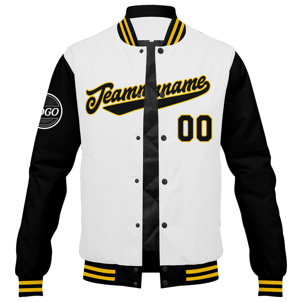 Custom Varsity Jacket Letterman jacket for Men, Women and Youth Black White Yellow enthsush