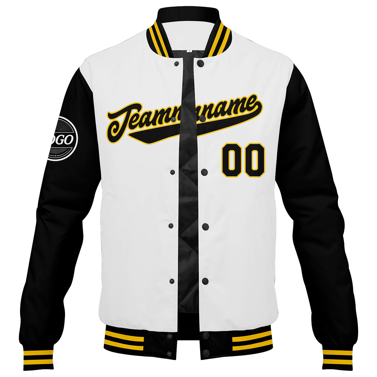 Custom Varsity Jacket Letterman jacket for Men, Women and Youth Black White Yellow enthsush