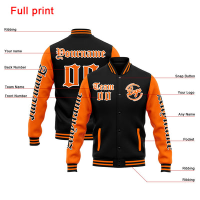 Custom Varsity Jacket Letterman jacket for Men, Women and Youth Orange Black enthsush
