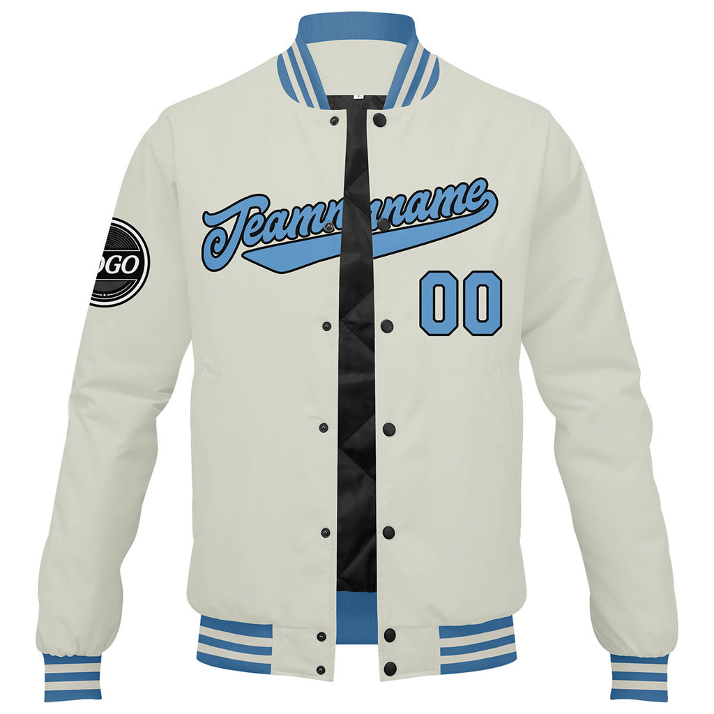 Custom Varsity Jacket Letterman jacket for Men, Women and Youth Cream Light Blue enthsush