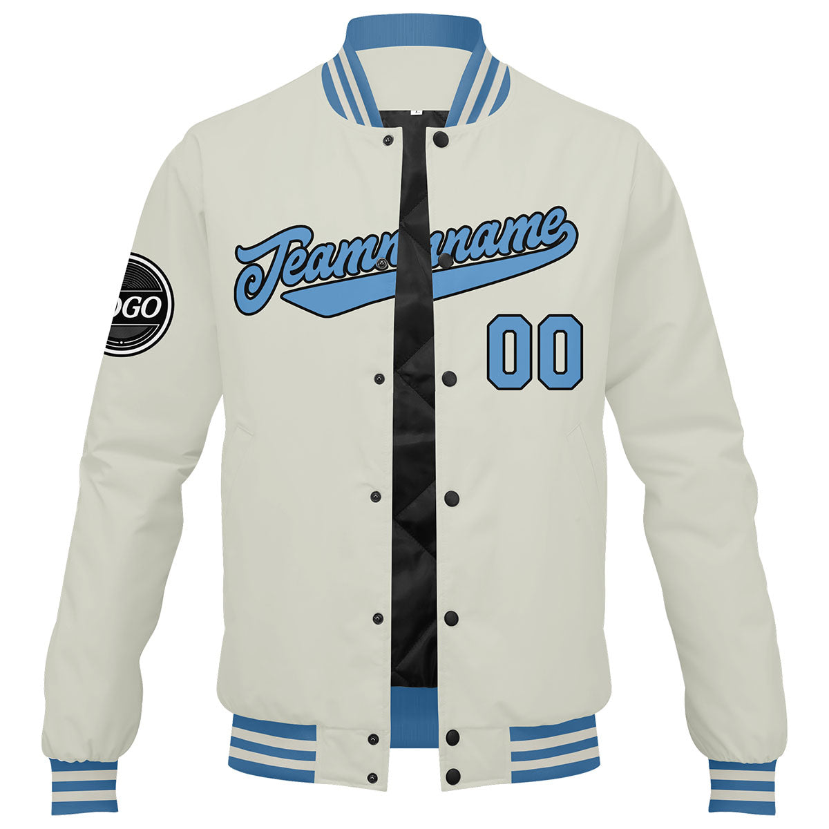 Custom Varsity Jacket Letterman jacket for Men, Women and Youth Cream Light Blue enthsush