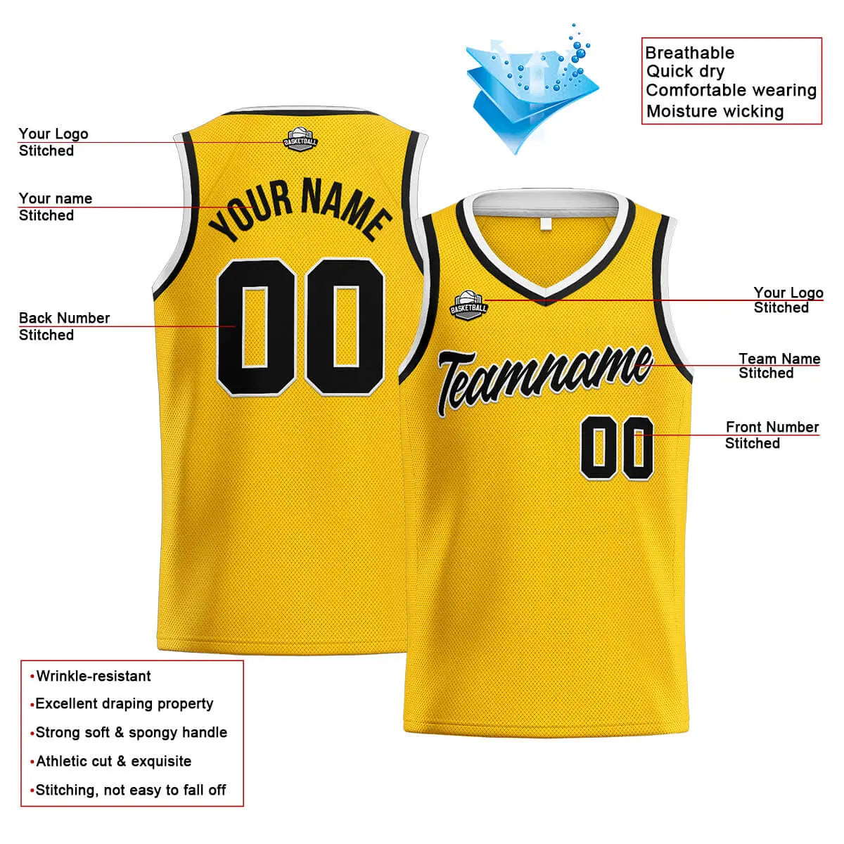 Custom Stitched Basketball Jersey for Men, Women  And Kids Yellow-Black enthsush