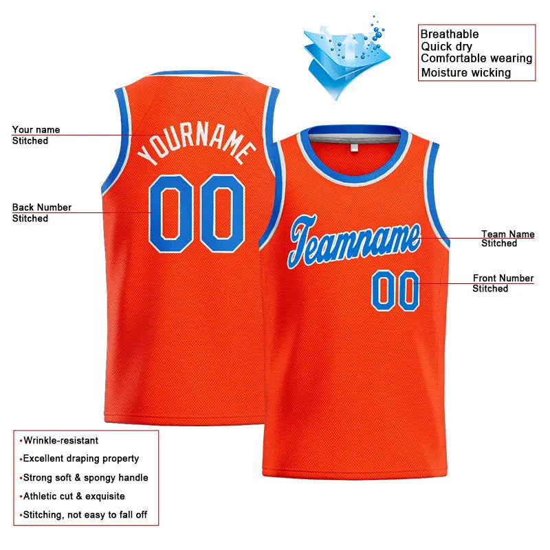 Custom Stitched Basketball Jersey for Men, Women And Kids Orange-Blue-White enthsush
