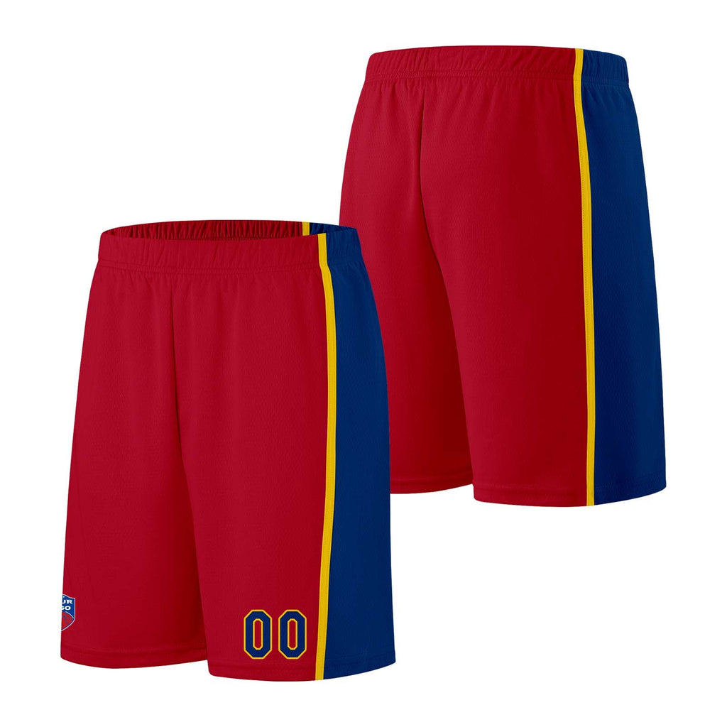 Custom basketball jersey shorts for men and women. Embroidered and printed name, number and logo Red enthsush