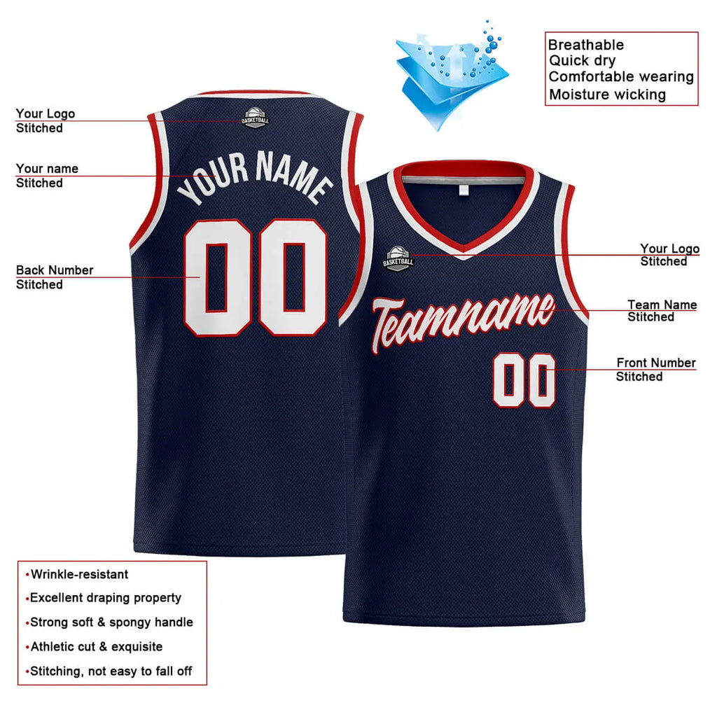 Custom Stitched Basketball Jersey for Men, Women  And Kids Navy-White-Red enthsush