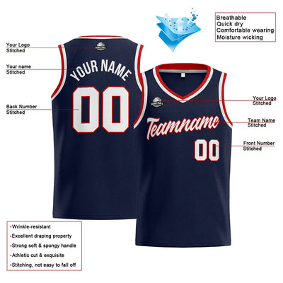 Custom Stitched Basketball Jersey for Men, Women  And Kids Navy-White-Red enthsush