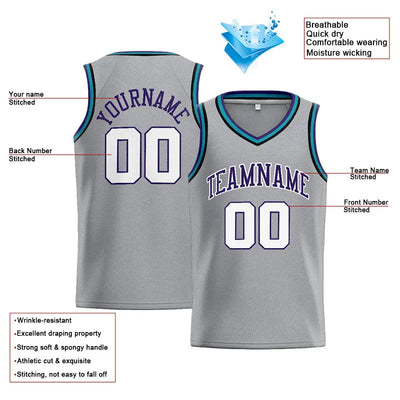 Custom Stitched Basketball Jersey for Men, Women And Kids Gray-Purple-White enthsush