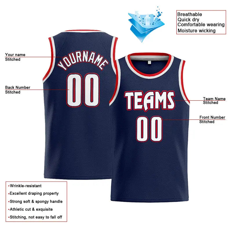 Custom Stitched Basketball Jersey for Men, Women And Kids Navy-White-Red enthsush