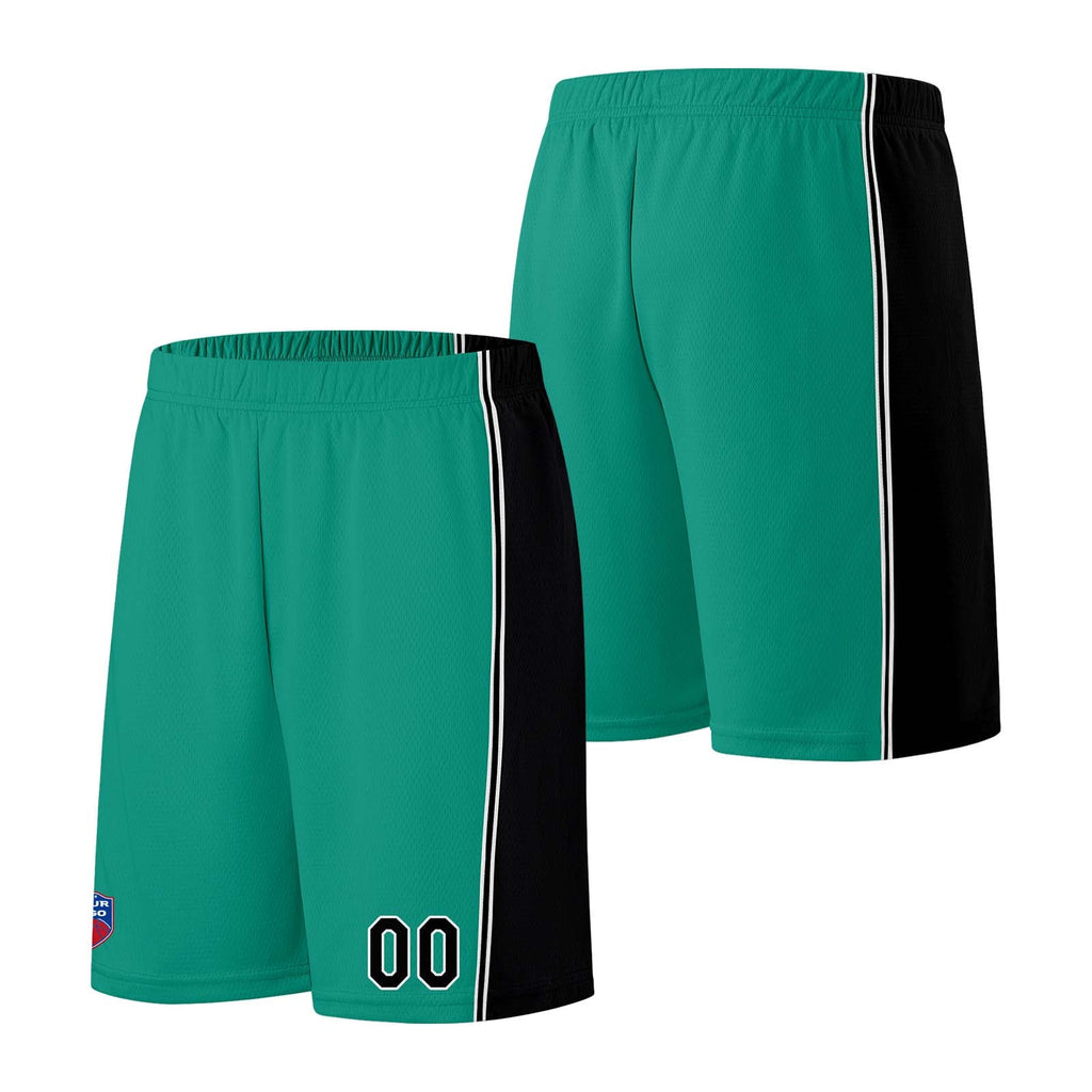 Custom basketball jersey shorts for men and women. Embroidered and printed name, number and logo Light Green&Black enthsush