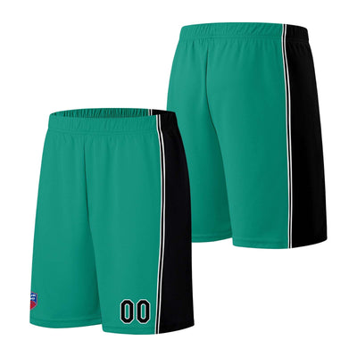 Custom basketball jersey shorts for men and women. Embroidered and printed name, number and logo Light Green&Black enthsush
