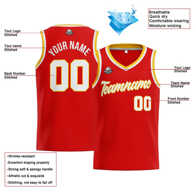 Custom Stitched Basketball Jersey for Men, Women  And Kids Red-White-Yellow enthsush