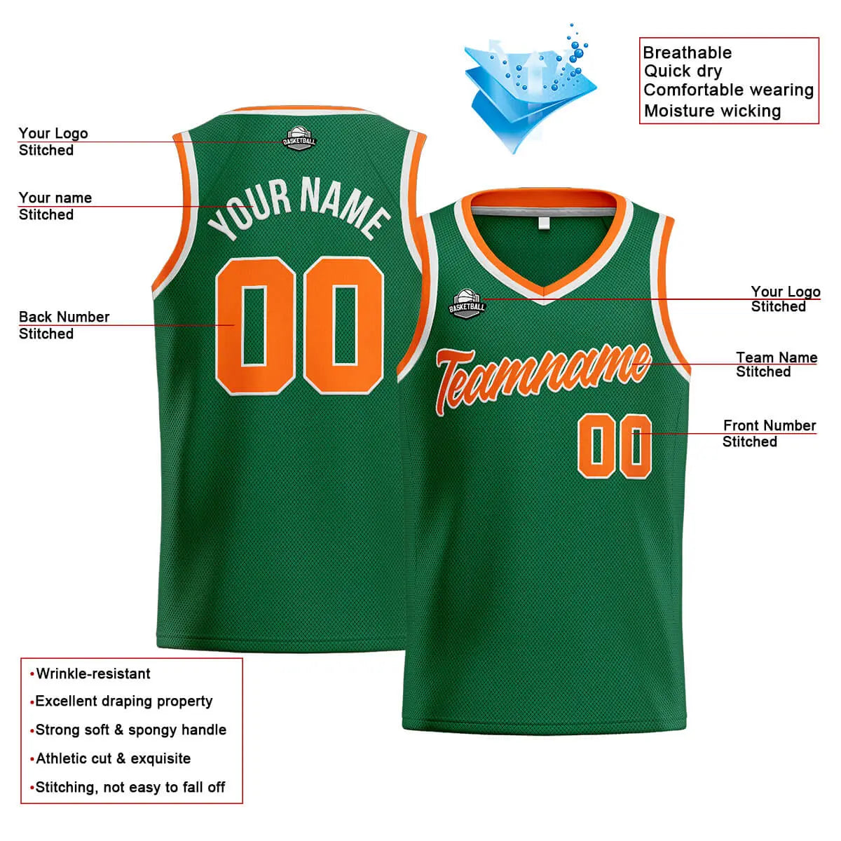 Custom Stitched Basketball Jersey for Men, Women  And Kids Green-Orange-White enthsush