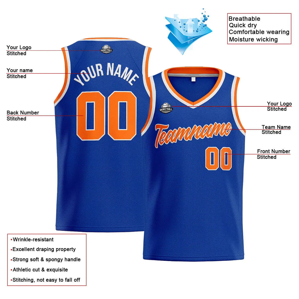 Custom Stitched Basketball Jersey for Men, Women  And Kids Royal-Orange enthsush