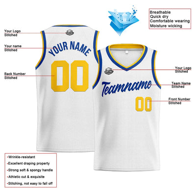 Custom Stitched Basketball Jersey for Men, Women  And Kids White-Royal-Yellow enthsush
