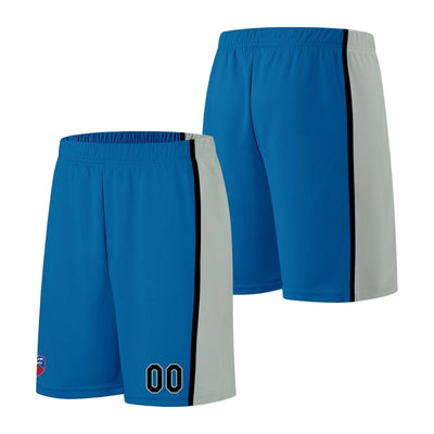 Custom basketball jersey shorts for men and women. Embroidered and printed name, number and logo Blue&Grey enthsush