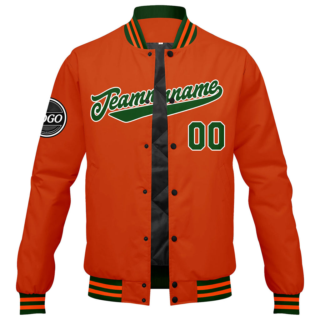 Custom Varsity Jacket Letterman jacket for Men, Women and Youth Dark Green Orange enthsush