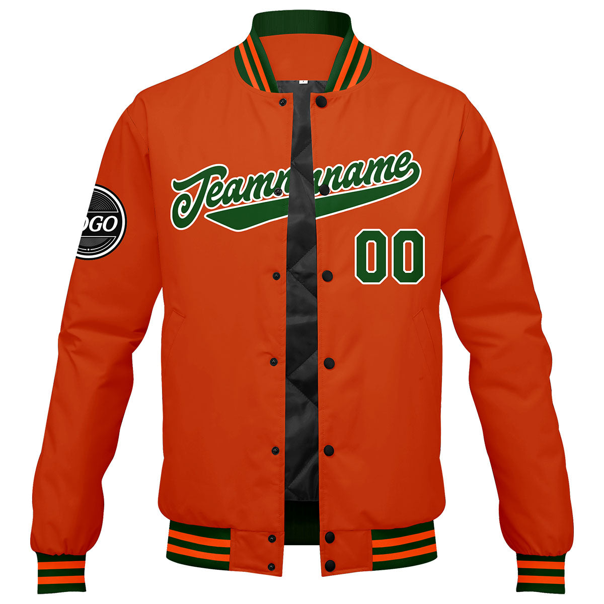 Custom Varsity Jacket Letterman jacket for Men, Women and Youth Dark Green Orange enthsush