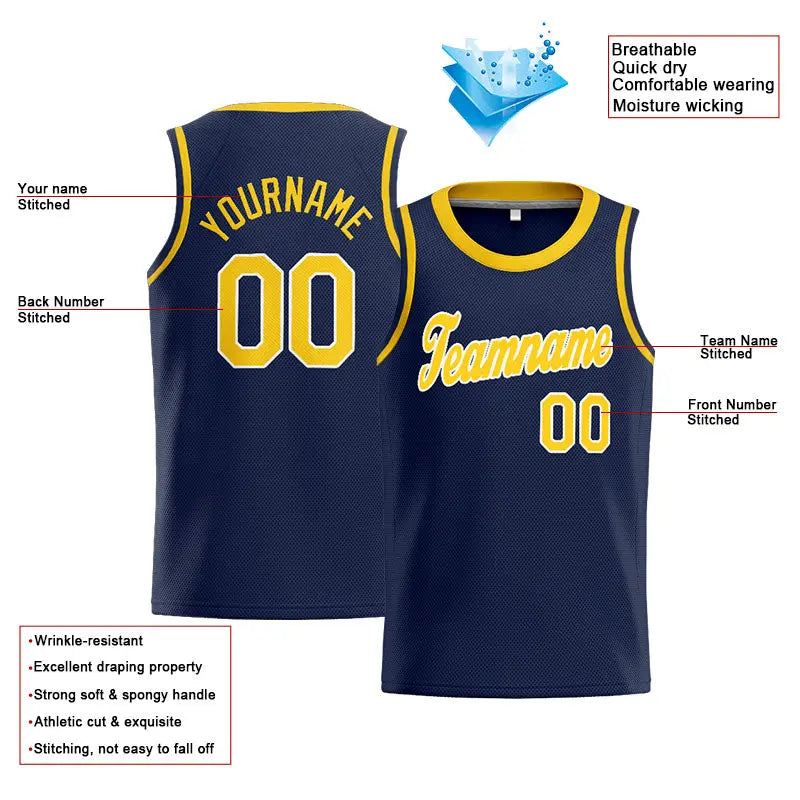 Custom Stitched Basketball Jersey for Men, Women And Kids Navy-Yellow-White enthsush