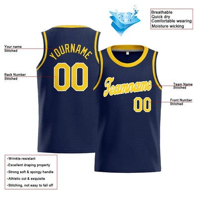 Custom Stitched Basketball Jersey for Men, Women And Kids Navy-Yellow-White enthsush