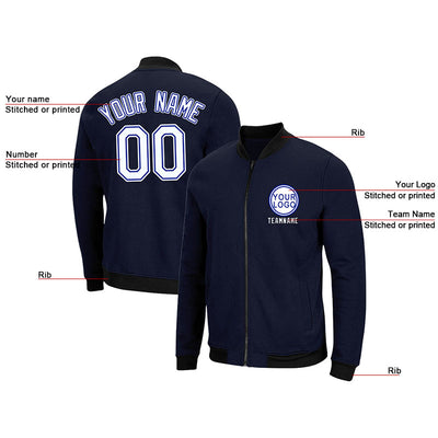 Custom Long Sleeve Windbreaker Jackets Uniform Printed Your Logo Name Number Navy-White-Royal enthsush
