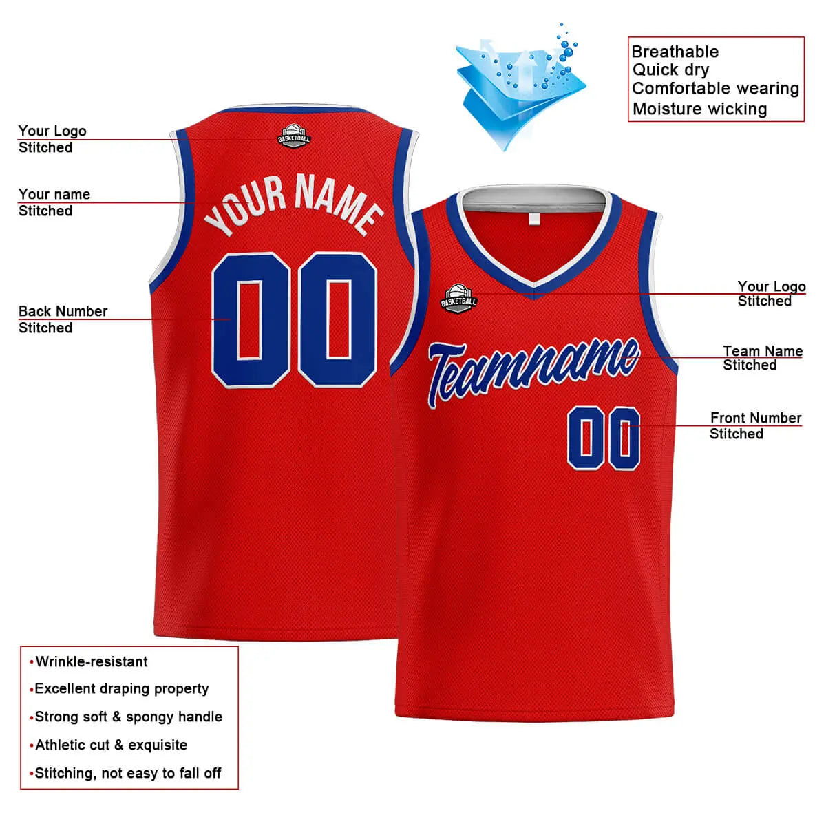 Custom Stitched Basketball Jersey for Men, Women  And Kids Red-Royal-White enthsush