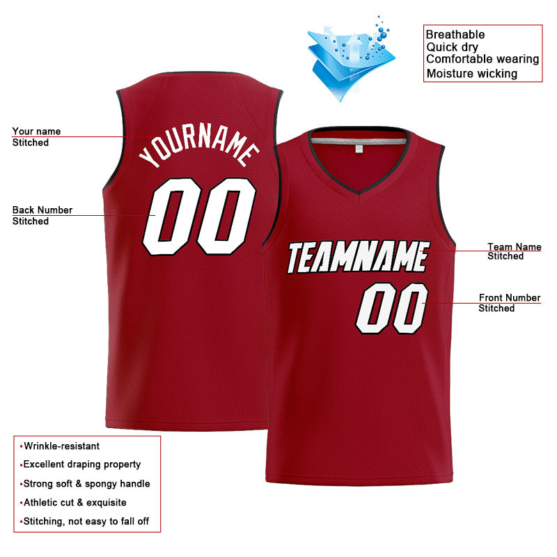 Custom Stitched Basketball Jersey for Men, Women And Kids Red-White-Black enthsush