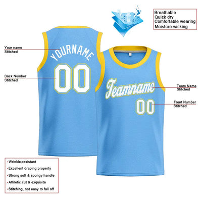 Custom Stitched Basketball Jersey for Men, Women And Kids Light Blue-White-Yellow enthsush