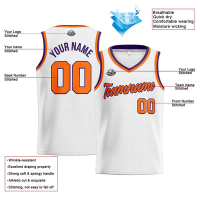 Custom Stitched Basketball Jersey for Men, Women  And Kids White-Orange-Purple enthsush