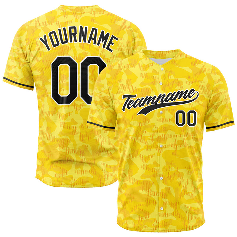 Custom Full Print Design Authentic Baseball Jersey Yellow camouflage