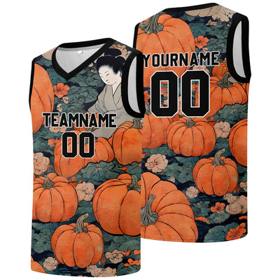 Custom basketball jersey for men and women. Stitched and printed name, number and logo Pumpkin enthsush