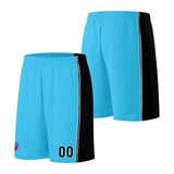 Custom basketball jersey shorts for men and women. Embroidered and printed name, number and logo Light Blue